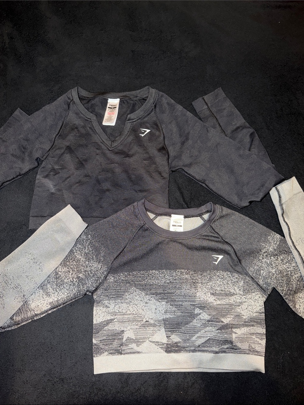 Gymshark Black & Gray Long Sleeve Crop Shirts